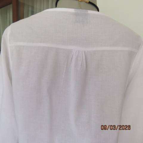 white 100% cotton slip-over top with V banded neckline, size 34