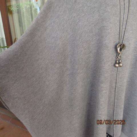 Donatella light grey acrylic knit poncho with high fold-over polo neck, size 38-42