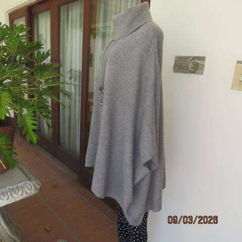 Donatella light grey acrylic knit poncho with high fold-over polo neck, size 38-42
