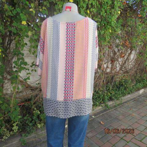 Vertical graphic printed slip-over top in 100% rayon - Red, Black, Yellow & Orange, Size 42