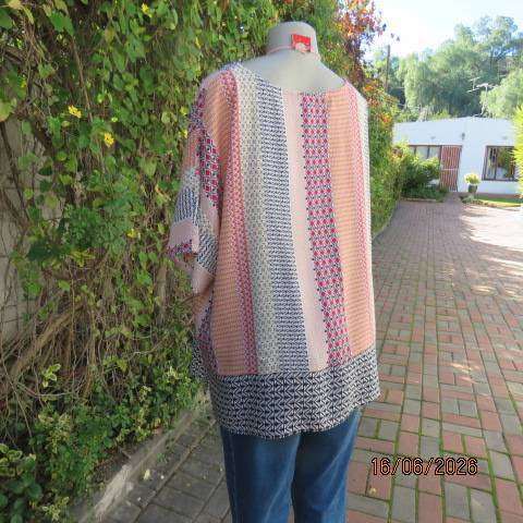Vertical graphic printed slip-over top in 100% rayon - Red, Black, Yellow & Orange, Size 42
