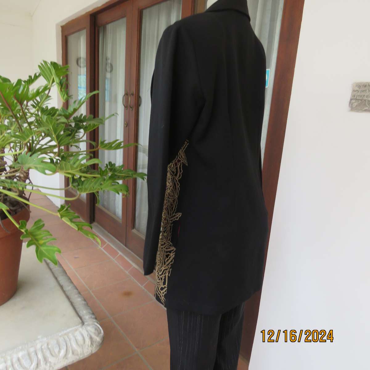 PIKO long sleeve evening jacket with cut-out gold embroidery on fronts.Size 36.Lapel collar.As new