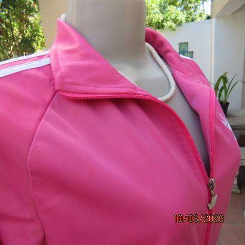 ADIDAS honeysuckle pink zip-up tracksuit top with white stripes, size 34
