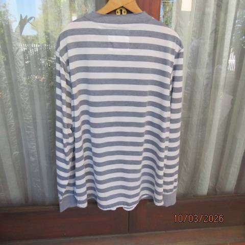CHEROKEE long sleeve Henley tee in white and grey stripes, size 3XL