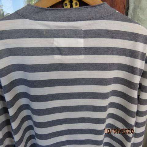 CHEROKEE long sleeve Henley tee in white and grey stripes, size 3XL