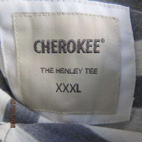 CHEROKEE long sleeve Henley tee in white and grey stripes, size 3XL