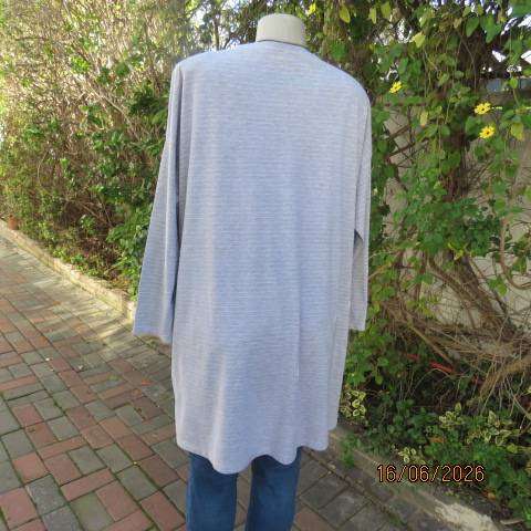 WOOLWORTHS long silver grey and white horizontal striped polycotton top, size 46