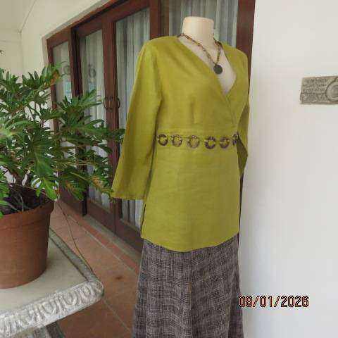 JUDY'S PRIDE yellowgreen linen-cotton blend foldover bust top in size 36