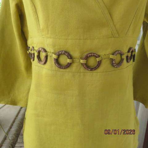 JUDY'S PRIDE yellowgreen linen-cotton blend foldover bust top in size 36
