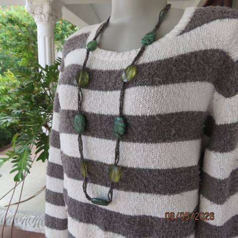 Donna long warm horizontal striped polyester-acrylic knitted jumper with silver thread, size 44