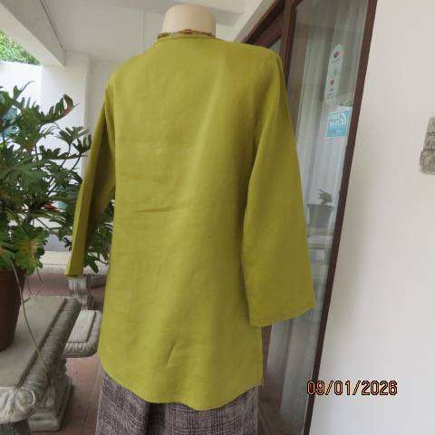 JUDY'S PRIDE yellowgreen linen-cotton blend foldover bust top in size 36