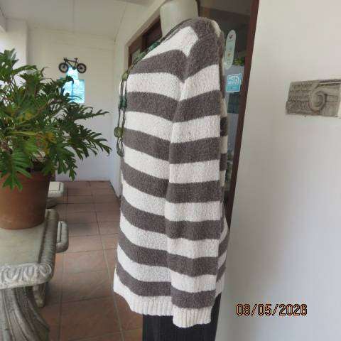 Donna long warm horizontal striped polyester-acrylic knitted jumper with silver thread, size 44