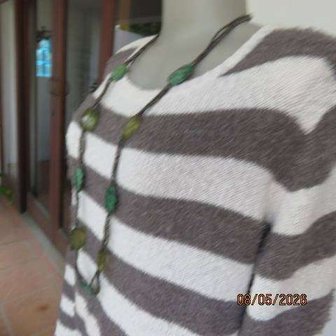 Donna long warm horizontal striped polyester-acrylic knitted jumper with silver thread, size 44