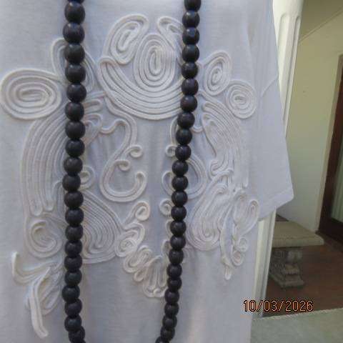 STUDIO-W white short sleeve cotton slip over top with cord decoration, size 48