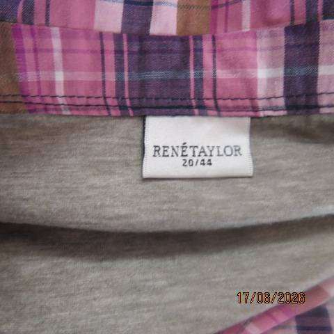 René Taylor violet navy and white check long sleeve button-down shirt with 2 pockets, size 44