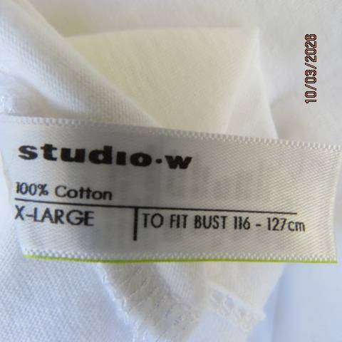 STUDIO-W white short sleeve cotton slip over top with cord decoration, size 48