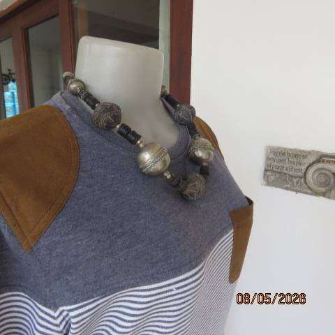 Traditional Ethnic Necklace with Silver-Toned Spherical and Etched Clay Beads