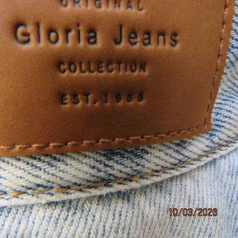 GLORIA blue denim jeans women size 36 with elastic leg cuffs and multiple pockets
