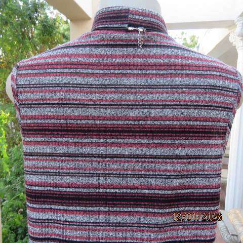 ATMOSPHERE long horizontal striped rib knit poly yarn black-red-grey sleeveless top. Size 36
