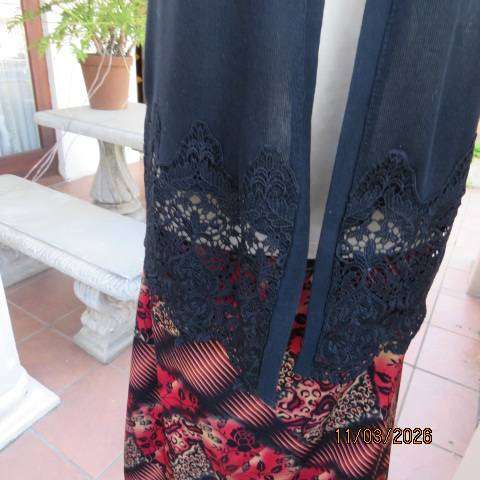 DANNIER black polycotton knit open hanging short sleeve cover-up with lace border, size 38