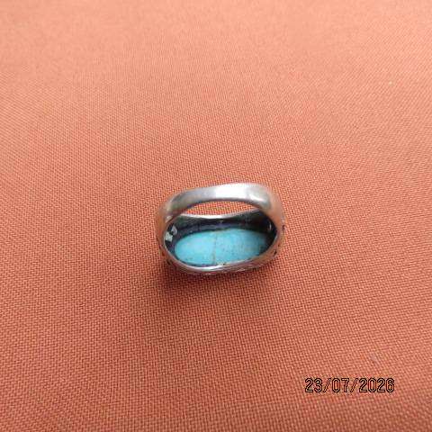 Sterling Silver 925 Ring with Turquoise Oval Flatset Cabochon - Size 7