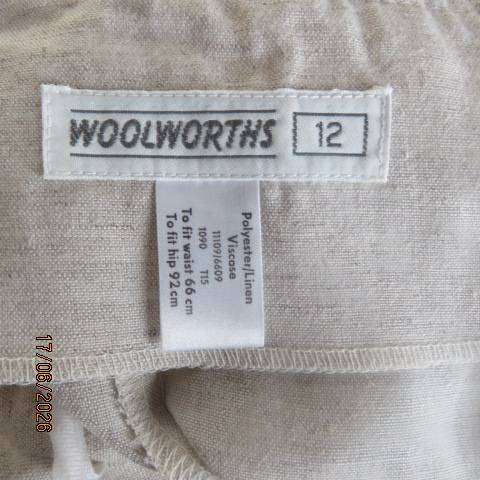 Woolworths beige linen-polyester viscose ankle-length skirt with back zip, size 34