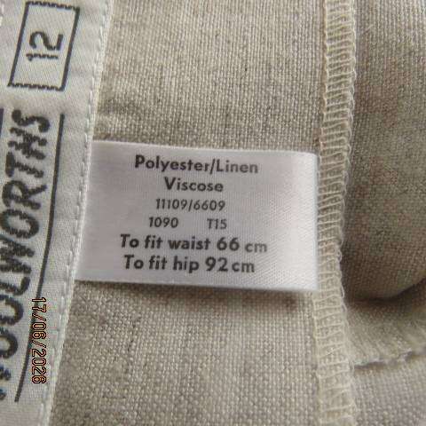 Woolworths beige linen-polyester viscose ankle-length skirt with back zip, size 34