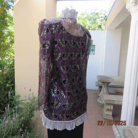 VERA'S Originals black-silver-violet acrylic lace open evening long sleeve jacket. Size 38-40