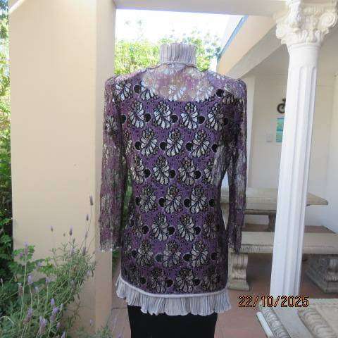 VERA'S Originals black-silver-violet acrylic lace open evening long sleeve jacket. Size 38-40