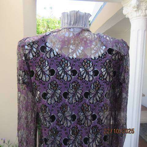 VERA'S Originals black-silver-violet acrylic lace open evening long sleeve jacket. Size 38-40