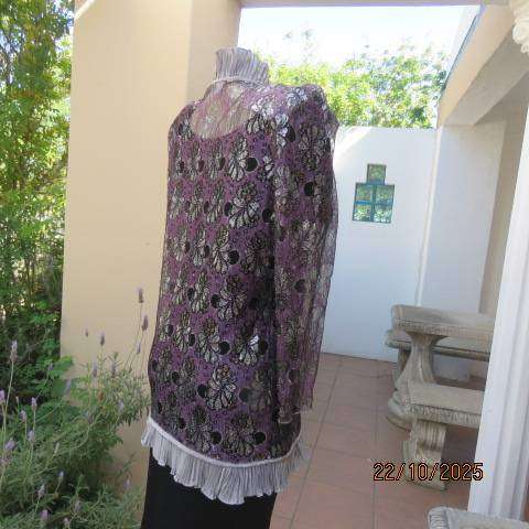 VERA'S Originals black-silver-violet acrylic lace open evening long sleeve jacket. Size 38-40