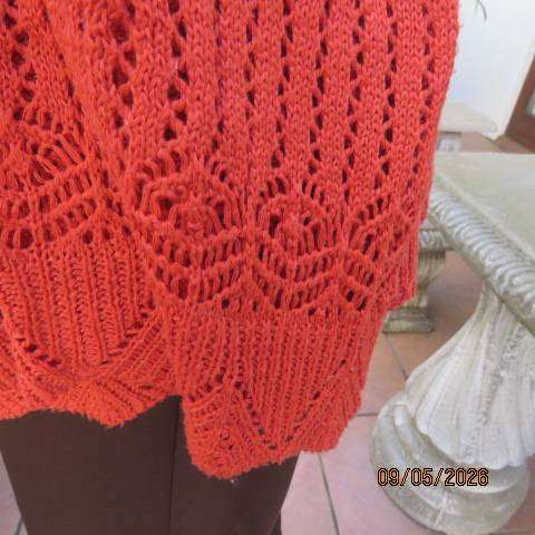 Burnt orange loose knitted slip-over long sleeve top with V neck, size 46-48