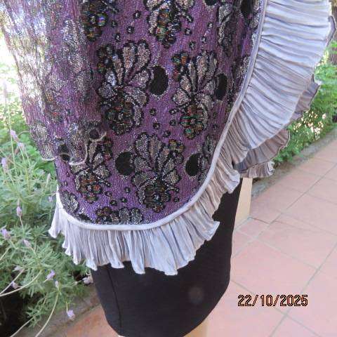 VERA'S Originals black-silver-violet acrylic lace open evening long sleeve jacket. Size 38-40