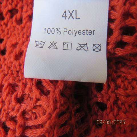 Burnt orange loose knitted slip-over long sleeve top with V neck, size 46-48
