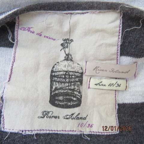 RIVER ISLAND U.K. slip over cotton knit horizontal grey striped top. Front straps. Size 36-40