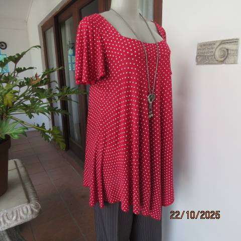 BOZZ red with white polkadots wide cut bell sleeve stretch top size 38