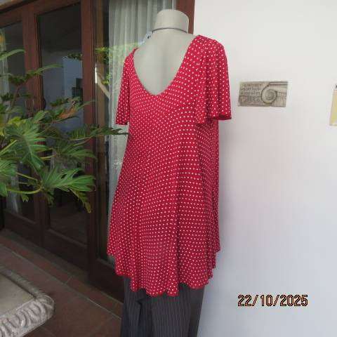 BOZZ red with white polkadots wide cut bell sleeve stretch top size 38