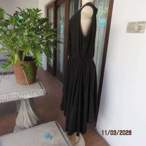 DONNA CLAIRE black sleeveless polyester stretch lined dress with fabric belt, size 48-50