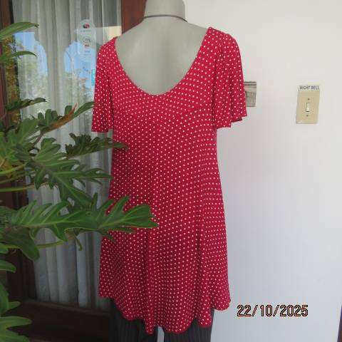 BOZZ red with white polkadots wide cut bell sleeve stretch top size 38