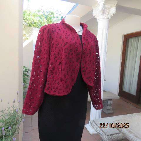 JUDY'S Pride dark red bolero style opaque stretch polyester long sleeve jacket. Size 40