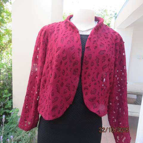 JUDY'S Pride dark red bolero style opaque stretch polyester long sleeve jacket. Size 40