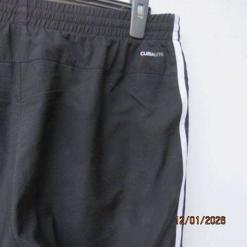 ADIDAS mens black nylon-mesh cropped sport pants with white side stripes. Drawstring Size 36
