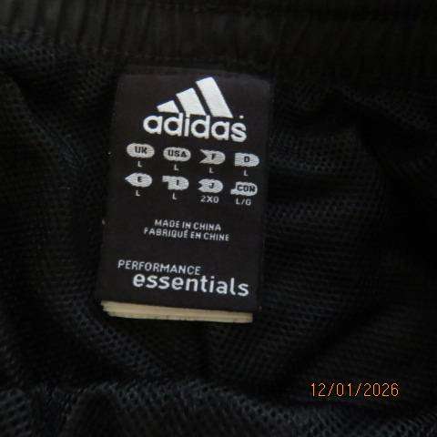 ADIDAS mens black nylon-mesh cropped sport pants with white side stripes. Drawstring Size 36