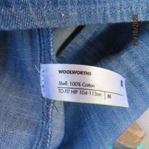 WOOLWORTHS blue light weight denim tiered skirt with elastic waist back. Size 40