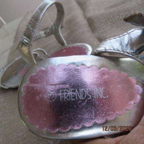 Friends Inc. Silver Kitten Heel Sandals - Open Toe & Ankle Strap, Size 3