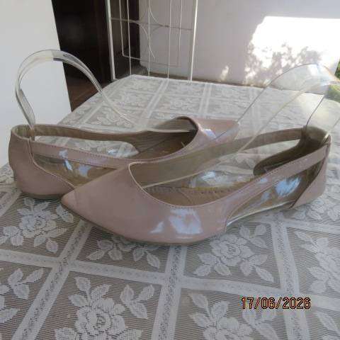 CLN beige patent leather look flat shoes from Philippines, size 8, partly see-through sides