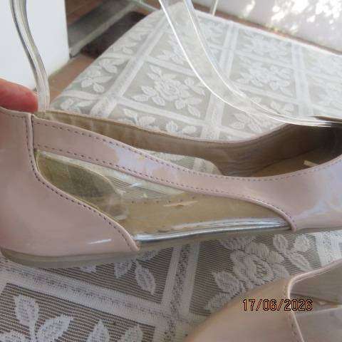 CLN beige patent leather look flat shoes from Philippines, size 8, partly see-through sides