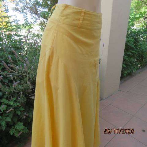 IDENTITY buttercup yellow gored cotton long paneled skirt size 34