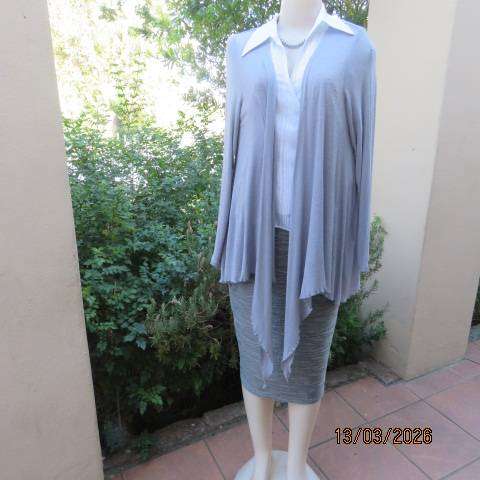 WOOLWORTHS silver grey long sleeve open hanging waterfall style cover-up size 38-40