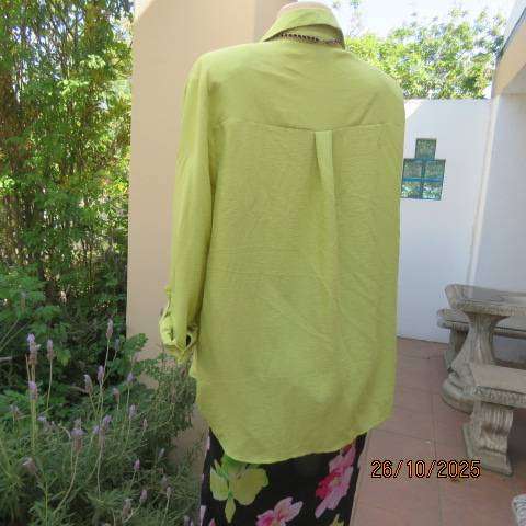Lime green slightly creased soft polyester long sleeve top size 44